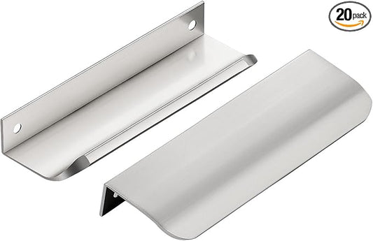 Ravinte Hardware 20 Pack Silver Cabinet Handles, 5 Inch (128mm) Finger Edge Pulls, 4 Inch Hole Center, Finger Pulls for Cabinets
