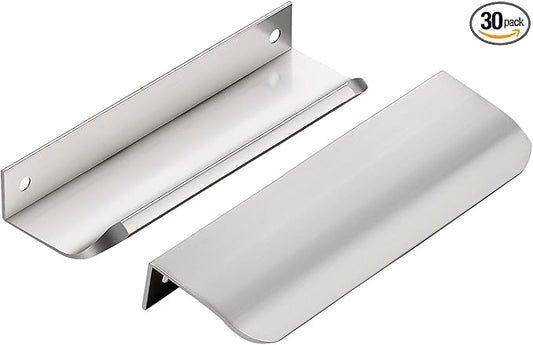 Ravinte Hardware 30 Pack Silver Cabinet Handles, 5 Inch (128mm) Finger Edge Pulls, 4 Inch Hole Center, Finger Pulls for Cabinets