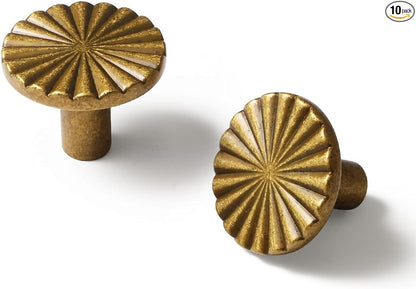 10 Pack Antique Brass Cabinet Knobs Vintage Flat Drawer Pulls Kitchen Cupboard Bathroom Dresser Cabinet Hardware Handles Zinc Alloy