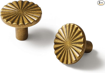 2 Pack Antique Brass Cabinet Knobs Vintage Flat Drawer Pulls Kitchen Cupboard Bathroom Dresser Cabinet Hardware Handles Zinc Alloy