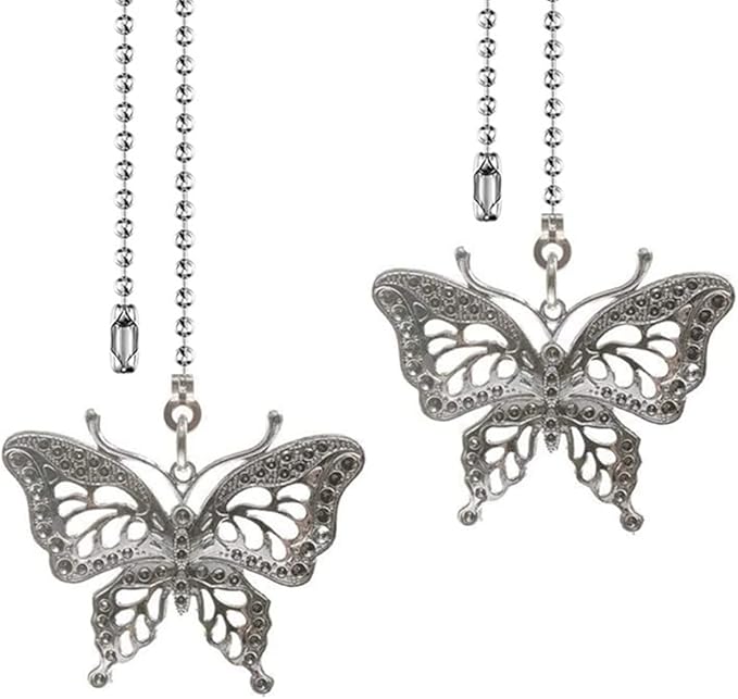 Ceiling Fan Pull Chain 12 inch Pull Chain Extension Fan Chain Extender Ceiling Fan Pulls Ornament with Ball Fan Chain Connector for Lighting Fans, 2 PACK (BUTTERFLY)