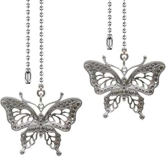 Ceiling Fan Pull Chain 12 inch Pull Chain Extension Fan Chain Extender Ceiling Fan Pulls Ornament with Ball Fan Chain Connector for Lighting Fans, 2 PACK (BUTTERFLY)