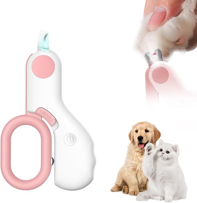 LED Pet Nail Clippers,Upgrade Cat Nail Clipper with Light,Cat Claw Trimmer Nail Clippers for Dogs,Trim Your Pets Nails Easy and Pain-Free Grooming Tool for Small Animals (Pink 1PCS)-Mewly Pet