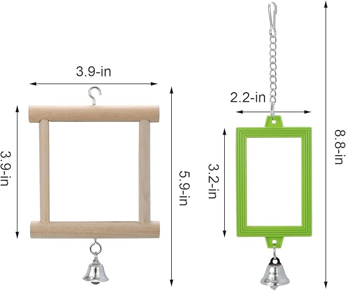 4 PCS Bird Mirror with Bell Parrot Hanging Interactive Playing Toy for Cockatiel Parakeets Canaries Budgie Cage Accessories-Mewly Pet