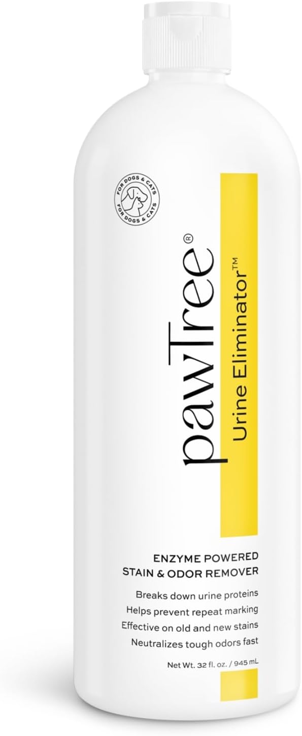 pawTree Urine Eliminator™ - Stain & Odor Remover for Cats and Dog. Enzymatic technology permanently removes old and new stains, neutralizes odors, and prevents repeat marking. Ideal for carpets.-Mewly Pet