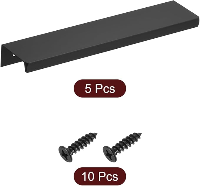 uxcell Cabinet Finger Edge Pull, 5pcs 150mm / 5.91" Aluminum Alloy Back Mount Hidden Cabinet Pulls Concealed Handle for Home Kitchen Drawer Cabinet, Black