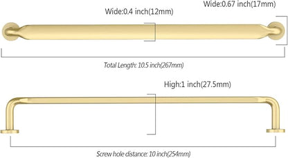 Asidrama 10 Pack 10 Inch(254mm) Brushed Gold Kitchen Cabinet Handles, Cabinet Pulls Kitchen Cabinet Hardware for Cupboard Drawer Pulls