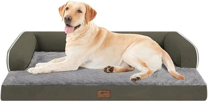 Large Dog Bed Orthopedic Washable - XXL Large Big Dogs - Waterproof with Removable Cover - Memory Foam - Beds Bolster Pet - Dogs Couch Sofa Bed - Dark Green Dog Beds-Mewly Pet