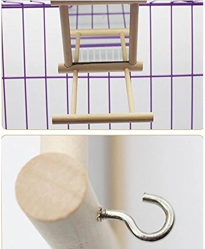 Bird Mirror with Swing and Perch for Parakeets Cockatiels Lovebirds Finches - Wooden Interactive Hanging Cage Toy, 3.7 x 3.5 x 3.5 Inch, 1 Pack-Mewly Pet