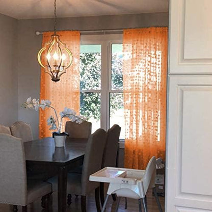 MYSKY HOME Pom Pom Orange Sheer Curtains for Bedroom Girls Room Curtains 63 inch Length for Nursery Kids Light Filtering Boho Window Drapes, Rod Pocket, 38" Wide, 2 Panels