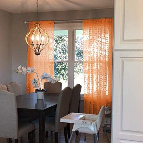 MYSKY HOME Pom Pom Orange Sheer Curtains for Bedroom Girls Room 120 Inch Curtains for Nursery Kids Light Filtering Boho Window Drapes, Rod Pocket, 52" Wide, 2 Panels
