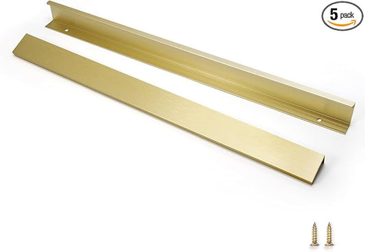 5 Pack 16" (400mm) Overall Length Overall Length Edge Finger Pull, Brushed Brass Aluminium Hidden Furniture Wardrobe Cabinet Drawer Pull Long Concealed Furniture Closet Door Handle, 3699S