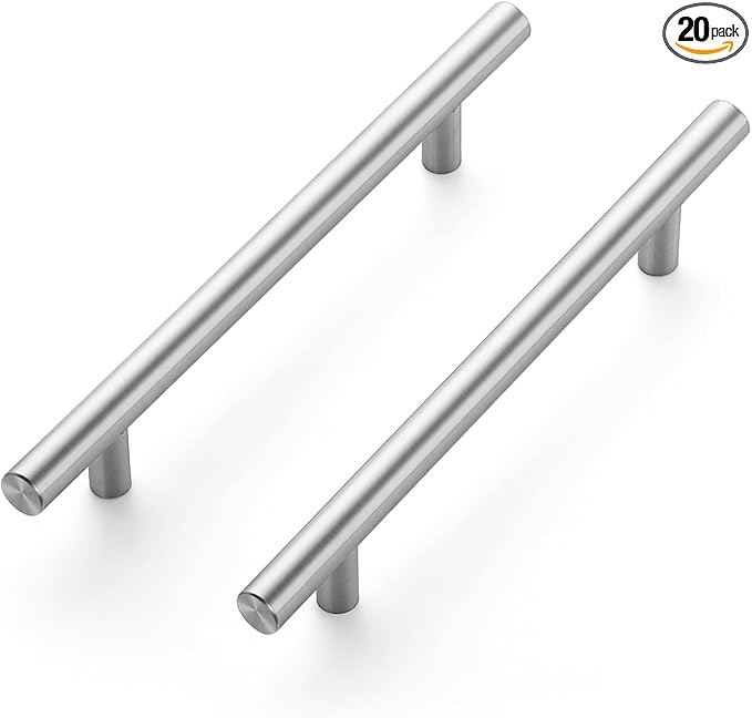 JOY DECOR 20 Pack 7.38 Inch Cabinet Pulls Kitchen Cabinet Handles with 5 Inch Hole Center Brushed Nickel Cabinet Hardware Stainless Steel Kitchen Drawer Pulls for Cabinets Cupboard, 128mm Hole Centers