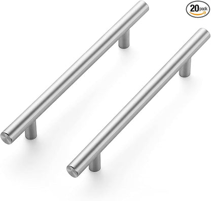 JOY DECOR 20 Pack 7.38 Inch Cabinet Pulls Kitchen Cabinet Handles with 5 Inch Hole Center Brushed Nickel Cabinet Hardware Stainless Steel Kitchen Drawer Pulls for Cabinets Cupboard, 128mm Hole Centers