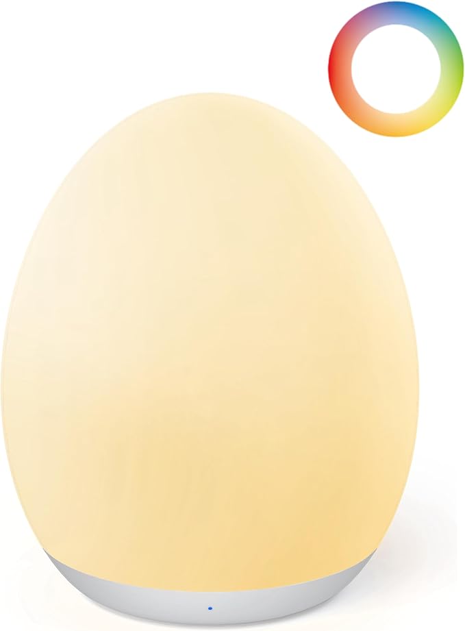 JolyWell Night Light for Kids, Baby Egg Light with 7 Colors Changing Mode & Stepless Dimming, Nursery Night Lamp BPA Free,Rechargeable Egg Night Light for Breastfeeding 1h Timer & Touch Control