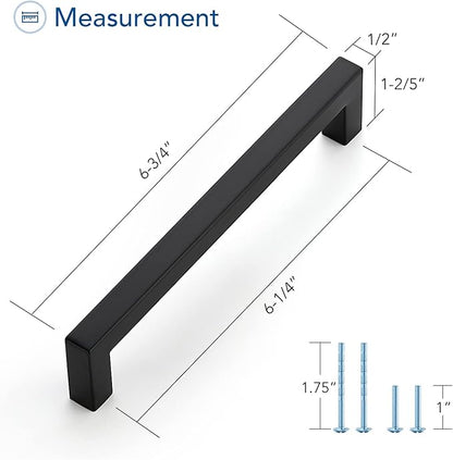 Ravinte 15 Pack Black Cabinet Pulls 6-1/4 Inch Square Kitchen Cabinet Handles Matte Black Kitchen Hardware for Drawer Pulls Drawer Handles Come with Screwdriver