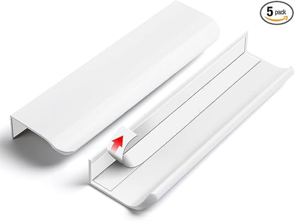 5 Pack 6 inch self Adhesive Cabinet Handles Adhesive Cabinet pulls Drawer Edge pulls Bright White Stick on Handles for Cabinet Finger pulls for Concealed Drawer Seam Flat