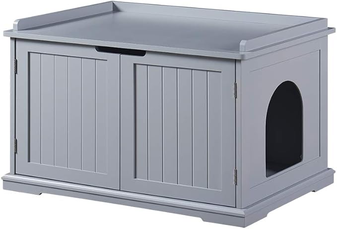 unipaws Cat Litter Box Enclosure Furniture, Cat Washroom, Hidden Litter Box Cover, Cabinet for Large Cat, Dog Proof Cat Litter Boxes, Hideaway Litter Box, Cat House, Grey-Mewly Pet