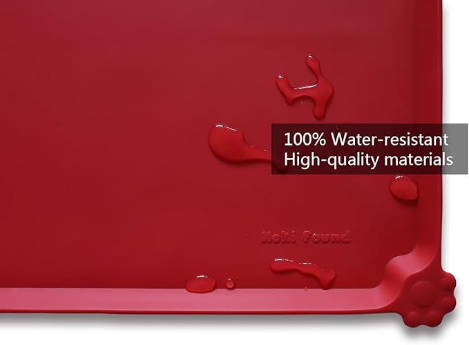 Hoki Found Large Silicone Non-Slip Pet Dog Cat Bowl Mats - Waterproof Dog Cat Food Mats - Classic Red-Mewly Pet