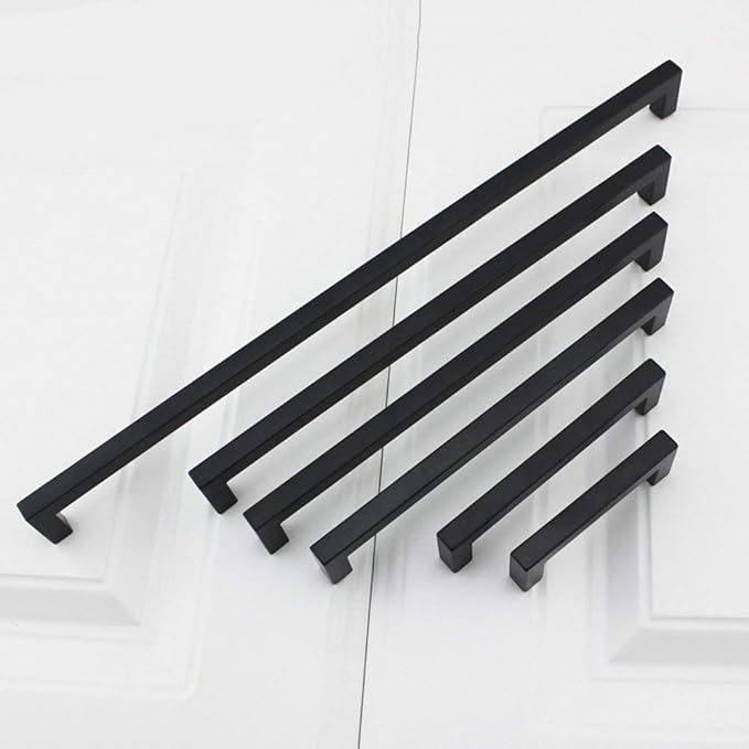 goldenwarm 200 Pack 6-1/4 Inch Black Cabinet Handles Matte Black Drawer Pulls Stainless Steel Cabinets Hardware Square Bar Modern for Kitchen Bathroom Cupboard