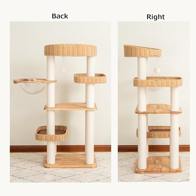 48'' Cat Tree for Large Cats, Modern Cat Tree Multi-Level Condo with Natural Wood, Cat Activity Centre for Medium and Big Pets (White LS02)-Mewly Pet