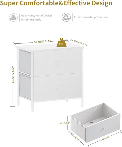 BOLUO White Nightstands Set of 2 - Nightstand and Dresser Sets Night Stand Dresser for Bedroom End Table with Fabric Drawers Organizer Modern