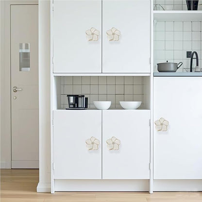 4 pcs Flower Petal Knobs,Creative Silver Flower Drawer Pulls Handles with Screws Single Hole Handle for Cabinet, Dressing ，Home Decor Handles (White)