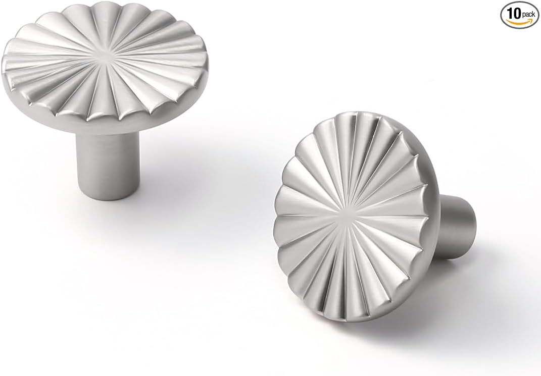 10 Pack Brushed Nickel Cabinet Knobs Satin Nickel Flat Drawer Pulls Kitchen Cupboard Bathroom Dresser Cabinet Hardware Handles Zinc Alloy
