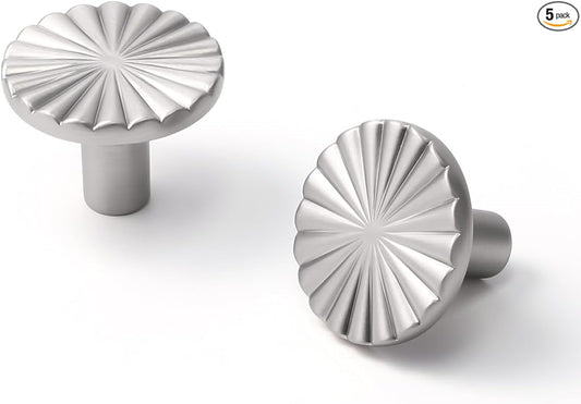 5 Pack Brushed Nickel Cabinet Knobs Satin Nickel Flat Drawer Pulls Kitchen Cupboard Bathroom Dresser Cabinet Hardware Handles Zinc Alloy