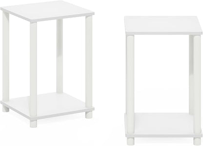 Furinno Turn-N-Tube Side Table Set of 2, 2-Tier Stackable End Table with Open Shelf, Toolless Night Stand, Bedside Table, for Living Room, Bedroom, White