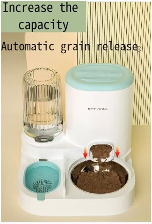 Automatic Cat Feeder & Water Dispenser - Dual Container for Dry/Wet Food, Two-in-One Upgraded Gravity Feeder and Water Dispenser Combo Set for Cats and Dogs. (Grey)-Mewly Pet
