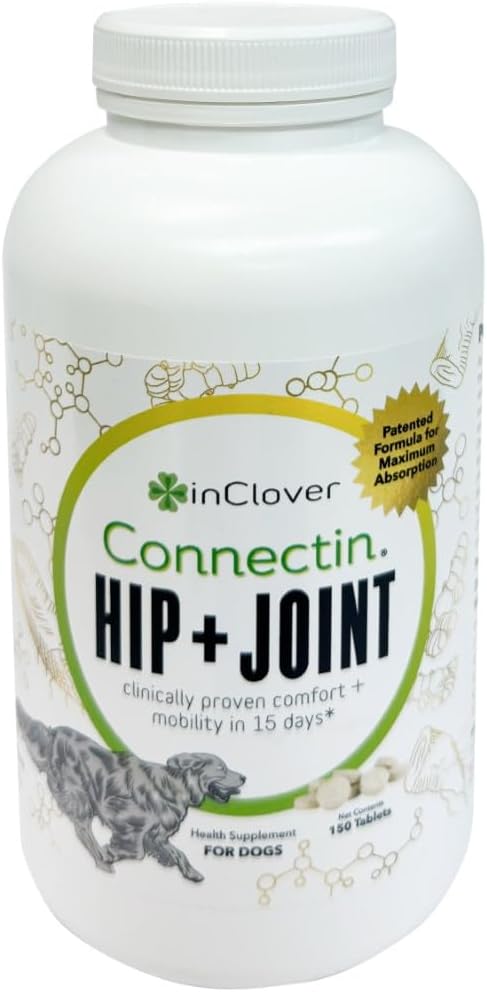 InClover Connectin Natural Hip & Joint Supplement for Dogs with Glucosamine, Chondroitin & Hyaluronic Acid - Tablet for Dog Mobility, Comfort & Active Lifestyle Support, 150 Count-Mewly Pet