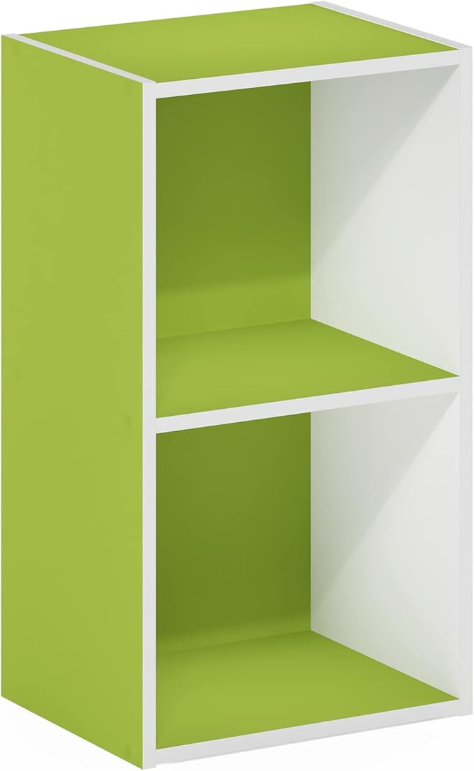 Furinno PASIR Book Shelf, 2-Tier Modern Bookshelf, Open Shelves Bookcase 9" x 12" x 21", for Living Room, Bedroom, Home Office, Green/White