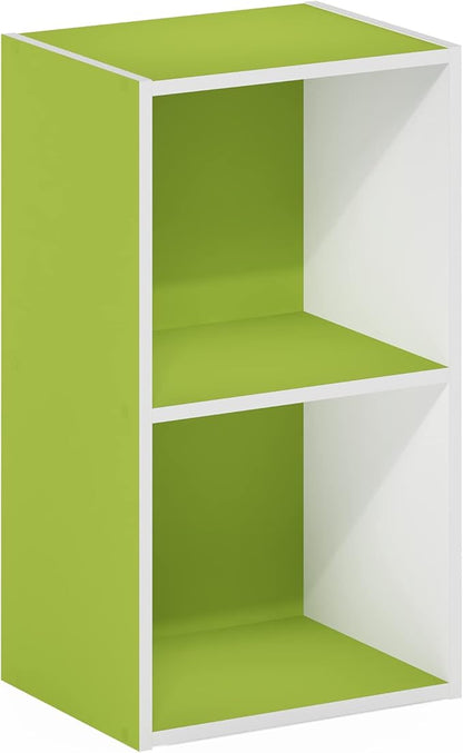 Furinno PASIR Book Shelf, 2-Tier Modern Bookshelf, Open Shelves Bookcase 9" x 12" x 21", for Living Room, Bedroom, Home Office, Green/White