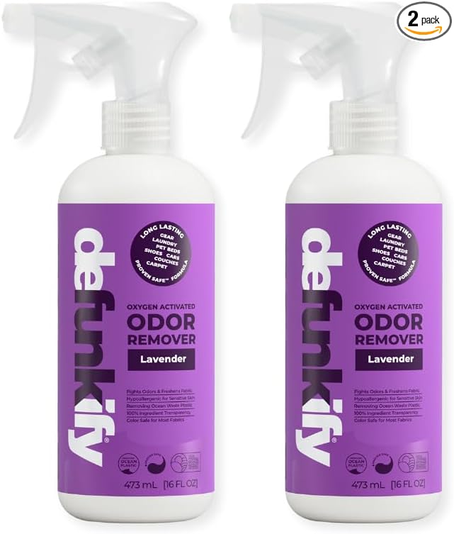 Odor Remover Spray, 16oz (2-Pack). 'Lavender' Essential Oil Odor Eliminator for Strong Odors on Fabric, Shoes, Activewear. 'ProvenSafe' Deodorizer for Pets, Kids & Sensitive Gear w/Ionic Silver-Mewly Pet
