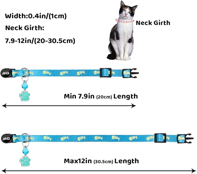 Personalized Breakaway Cat Collars Glow-in-The-Dark with ID Tag, Bell - Safety Quick - Release, Customizable for Female Male Kittens & Cats (Blue)-Mewly Pet