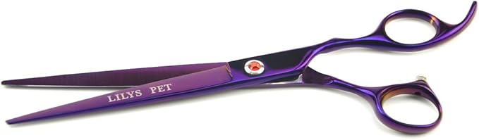 LILYS PET Professional PET Grooming Scissors Kit,Coated Titanium,Sharp and Strong Stainless Steel Blade for Dogs Cats Hair Cutting,3 Pieces of Scissors with a Comb and a Case (8.0 inches, Purple)-Mewly Pet