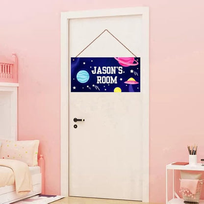 Personalized Outer Space Sign Cute Kids Aerospace Themed For Kids Room Nursery Baby Playroom Door Decor,Custom Name Stars Wall Decor Decorative Plate for Boys Room