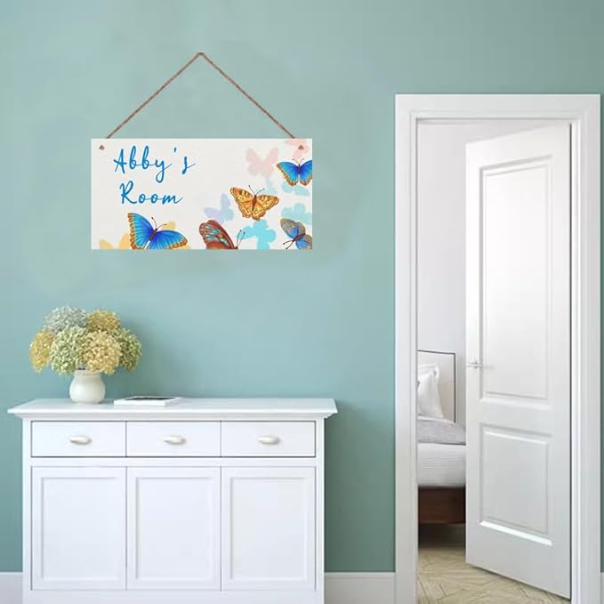 Personalized Butterfly Sign Fantasy Themed Sign For Kids Room Nursery Little Man Cave Door Art Decor,Custom Name Wall Decor Decorative Plate for Boys Bedroom Girls Room