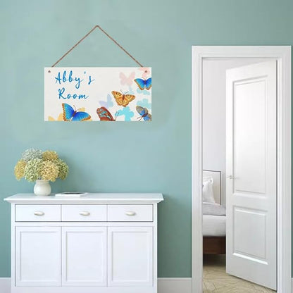 Personalized Butterfly Sign Fantasy Themed Sign For Kids Room Nursery Little Man Cave Door Art Decor,Custom Name Wall Decor Decorative Plate for Boys Bedroom Girls Room