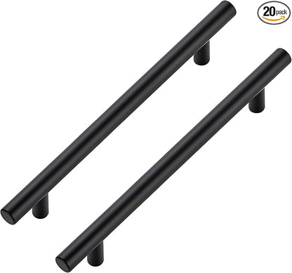 JOY DECOR 20 Pack Cabinet Handles, Black Cabinet Pulls, 6-1/4 in Hole Center Kitchen Hardware, Stainless Steel T Bar Handles for Dresser Drawers