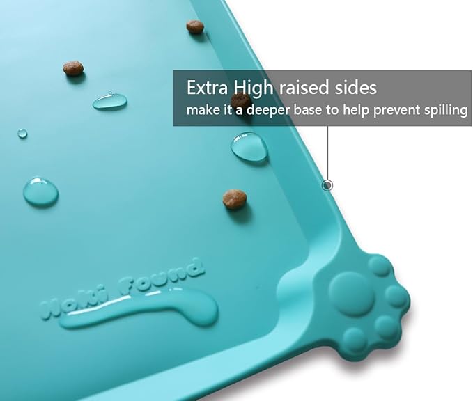 Hoki Found Silicone Non Slip Pet Feeding Mats - Dog Cat Bowl Placemats - Waterproof Food Mats for Floors - Teal-Mewly Pet