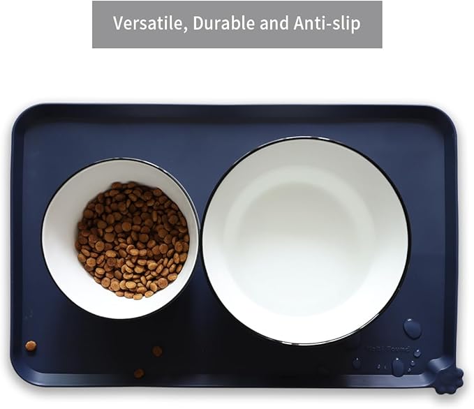 Hoki Found Silicone Pet Food Mats Tray - High-Lips Pet Dog Cat Bowl Mats - Dog Pet Cat Feeding Mat - Waterproof Dog Cat Food Mats -Pet Water Mats for Floors - French Navy-Mewly Pet