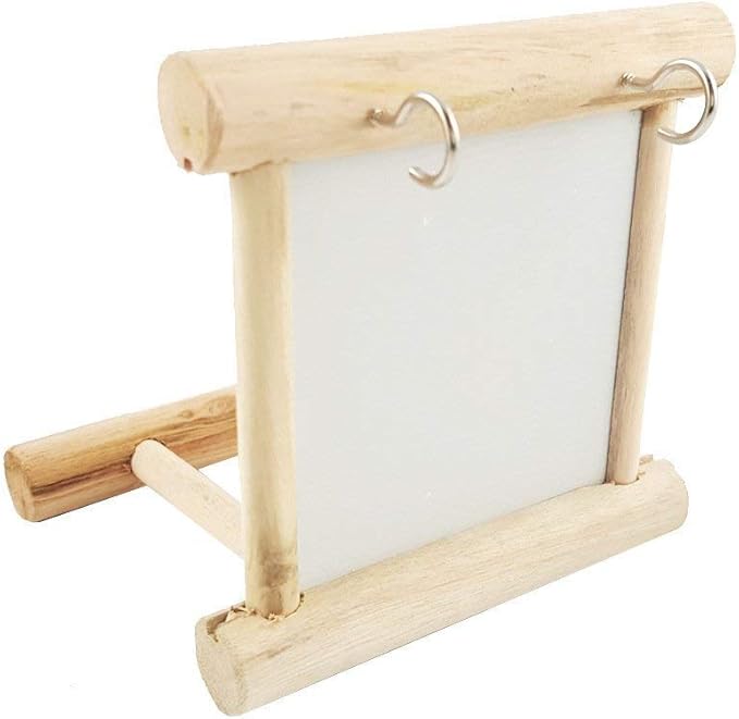 Bird Mirror with Swing and Perch for Parakeets Cockatiels Lovebirds Finches - Wooden Interactive Hanging Cage Toy, 3.7 x 3.5 x 3.5 Inch, 1 Pack-Mewly Pet