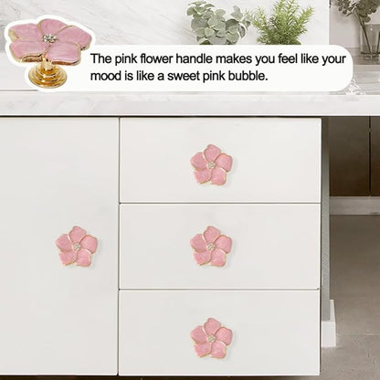 4 pcs Petal Knob Handle Unique Zinc Alloy Flower Shape Single Hole Knob Handle for Cabinets,Drawers, Wardrobes Furniture Decoration(Pink)