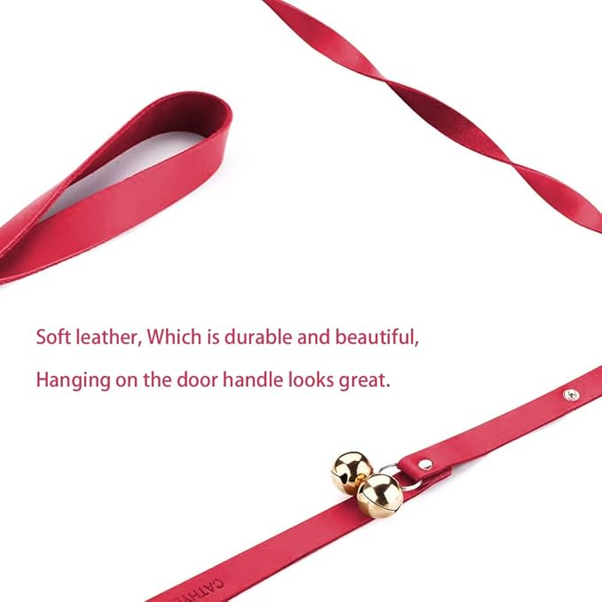 Leather Dog Doorbells for Door Knob/Potty Training/Go Outside, Length Adjustment Copper Dog Bell, Housetraining Hanging Bell, Red Leather Golden Bells.-Mewly Pet