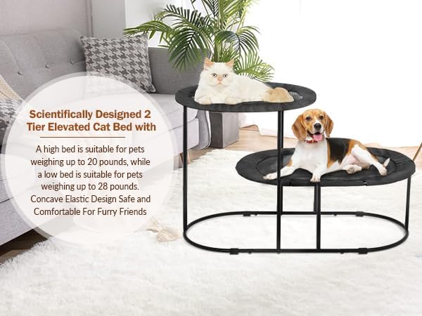 Defined Deco 2 Tier Elevated Cat Hammock Bed, Furniture Cat Bed Breathable Comfortable, Raised Cool Ca t Hammock for Indoor Cats, with Removable Mesh and Steel Frame for Summer-Mewly Pet