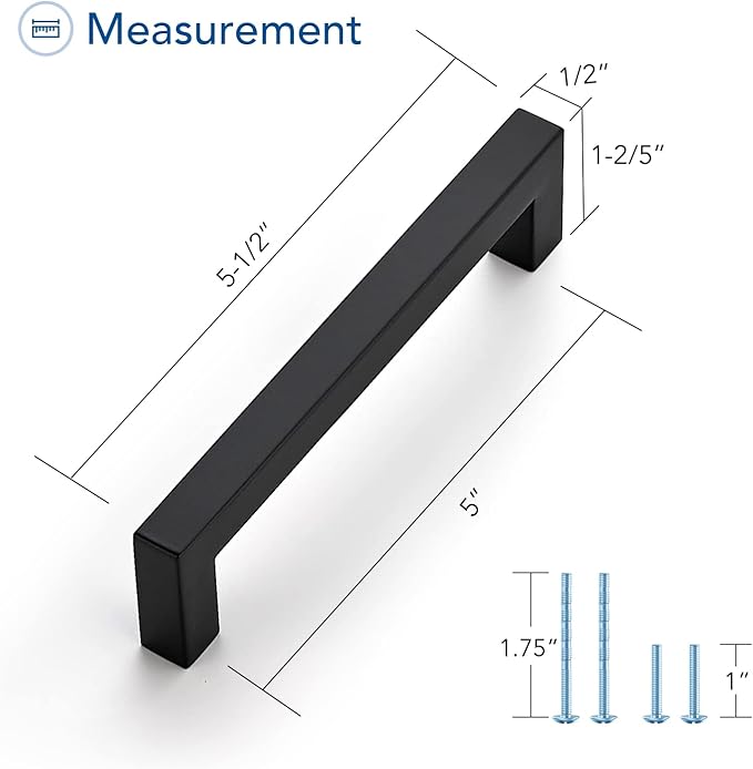 Ravinte 3 Pack Black Cabinet Pulls 5 Inch Square Kitchen Cabinet Handles Matte Black Kitchen Hardware for Drawer Pulls Drawer Handles Come with Screwdriver