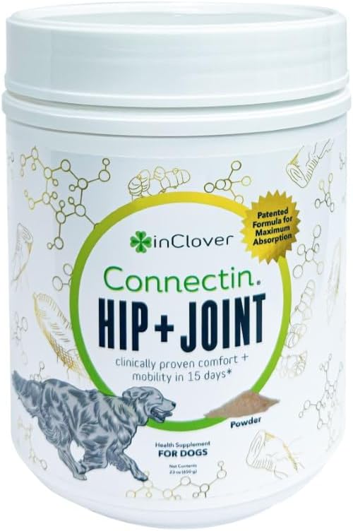 InClover Connectin Natural Hip & Joint Supplement for Dogs with Glucosamine, Chondroitin & Hyaluronic Acid - Powder for Dog Mobility, Comfort & Active Lifestyle Support, 23oz-Mewly Pet