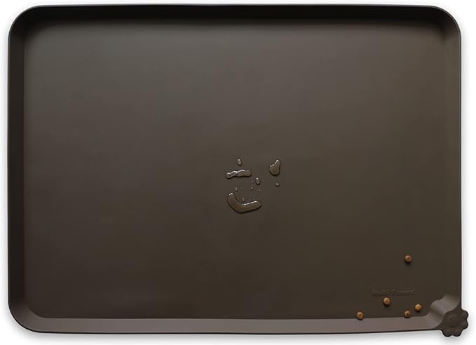 Hoki Found X-Large Silicone Pet Food Mat Tray - Non-Slip Dog and Cat Bowl Placemat - Waterproof Feeding Mat for Carpet - Coffee-Mewly Pet